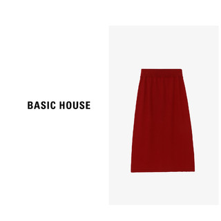 Basic House/百家好JX高腰时尚女装半身裙B0624H5D332半身毛呢裙 红色 L120-130斤