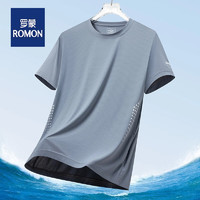 ROMON 罗蒙 夏季薄款男士圆领短袖t恤速干吸汗时尚休闲运动健身轻薄衣 浅灰色 XL（120~135斤）