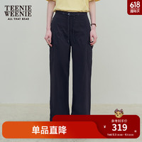 Teenie Weenie小熊2024年夏装工装风直筒休闲裤抽绳收腰裤子女 藏青色 175/XL