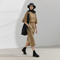 半圆凉感防晒原创设计2024夏季条都市机能风运动连衣裙女一字领小众 桂皮淡棕 S