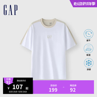 Gap 盖璞 男女款吸湿速干凉感拼色logo短袖T恤 464169 白色 L