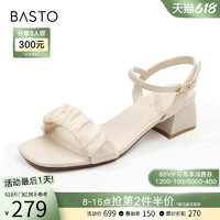BASTO 百思图 夏季小香风粗跟女一字带云朵凉鞋时装凉鞋A5168BL2