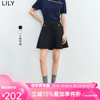 丽丽 LILY2024夏季学院风斜纹挺阔波浪下摆撞色精致金属扣俏皮短裙 510黑色 XL