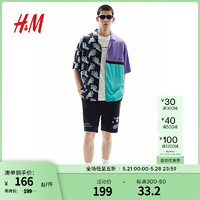 H&M【瑞克和莫蒂】男装古巴领衬衫24夏季新款宽松印花衬衣1222927