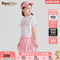 PawinPaw小熊童装24年夏季女童儿童针织百褶裙套装 粉红色/25 130