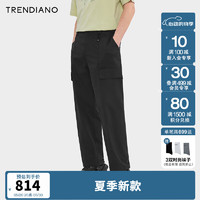 TRENDIANO卡扣休闲百搭长裤2024年夏季宽松梭织长裤透气舒适 黑色 S
