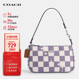 COACH 蔻驰 女士小号方格印花手提麻将包拼色CR394SVWPB