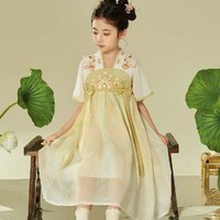 小虎·帕蒂 女童中国风汉服裙24夏新款儿童花朵刺绣古风连衣裙