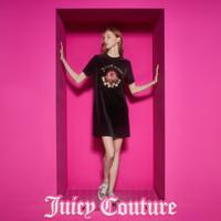 Juicy Couture 橘滋 焰火之心logo绣花丝绒连衣裙