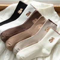 袜子女中筒袜韩版学生堆堆袜可爱卡通泰迪熊袜春秋冬季高帮长筒袜