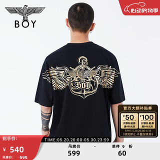 BOY LONDON BOYLONDON潮牌24夏季烫银烫钻翅膀印花短袖T恤N01063 黑色 XL