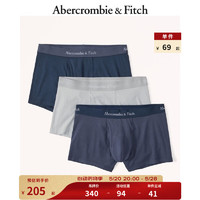 Abercrombie & Fitch 男装套装 3条装时尚logo舒适柔软弹力轻薄四角内裤 326435-1 蓝色/灰色 L