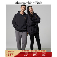Abercrombie & Fitch 男女装 情侣装 美式复古刺绣Logo款套头帽衫无性别抓绒卫衣 32542 深灰色 L (180/108A)