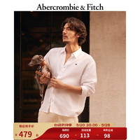 Abercrombie & Fitch 男装 24春夏美式复古休闲小麋鹿纽扣式亚麻衬衫 356809-1 白色 S (175/92A)