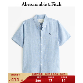 Abercrombie & Fitch 男装 24春夏休闲百搭小麋鹿纽扣式亚麻衬衫 356265-2 浅蓝色 M (180/100A)