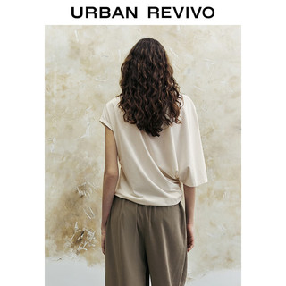 URBAN REVIVO 女装时尚不规则设计感褶皱宽松T恤衫UWH440059 本白 S