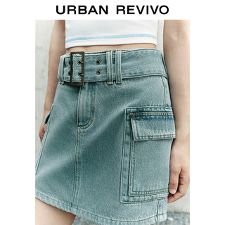 URBAN REVIVO 女装玩味街头口袋双排腰带牛仔半裙 UWL840127 蓝色 XXS