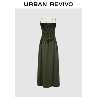 URBAN REVIVO 女装度假风缩褶打揽吊带修身连衣裙 UWH740070 墨绿 L