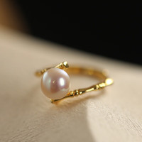 淡水珍珠戒指女小众设计开口食指戒轻奢时尚个性指环潮 竹节戒指