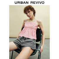 URBAN REVIVO 女士甜美减龄撞色格子短款吊带 UWL240051 粉白格子 XS