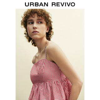 URBAN REVIVO 女士甜美减龄撞色格子短款吊带 UWL240051 大红格子 XL