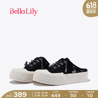 Bella Lily2024春季链条半包拖鞋女无后跟外穿板鞋休闲帆布鞋 黑色 35