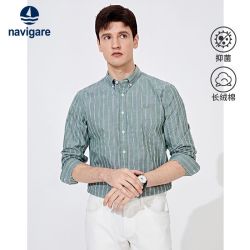 navigare纳维凯尔意大利小帆船绿色条纹衬衫男士长袖春季新款休闲衬衣