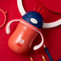 Diller 儿童保温杯学饮杯吸管日本SUS316不锈钢标 背带手柄刻度婴儿水杯 红色280ML
