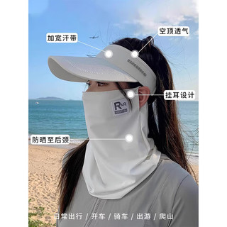 目丸防晒帽女夏季2024骑车遮全脸防晒面罩防紫外线空顶遮阳帽子女 深灰色 1个 【单面罩】