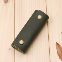 钥匙包男士真皮保护套女小巧简约门钥匙套袋锁匙包收纳家用迷你 墨绿