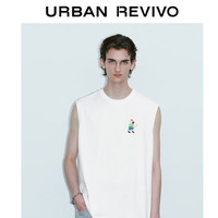 URBAN REVIVO 男士趣味休闲撞色刺绣棉质坎肩背心 UMV440077 本白  L