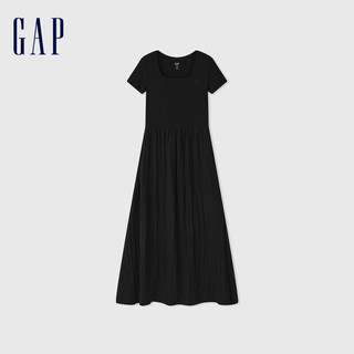Gap 盖璞 女士拼接褶皱方领短袖连衣裙 406427 黑色 S