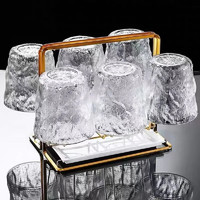 GHZJ 创意冰川纹玻璃水杯 260ml 矮款4个
