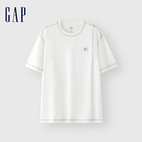Gap 盖璞 男女款logo撞色车线短袖T恤 497895 白色 L
