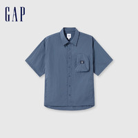Gap 盖璞 男士小格纹遮阳口袋按扣短袖衬衫 463127