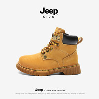 Jeep儿童马丁靴秋冬款男童女童加绒靴子大黄靴棉靴雪地靴 棕色 30码 鞋内长约19.2cm