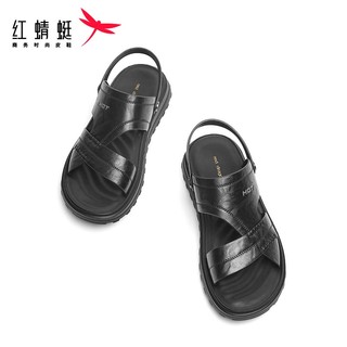 红蜻蜓2024夏季传统沙滩鞋时尚中老年休闲凉拖鞋男 WTT24103黑色43