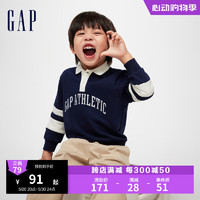 Gap 盖璞 男幼童春季2024LOGO撞色翻领卫衣儿童装洋气上衣891597 海军蓝 110cm(4-5岁) 亚洲尺码