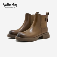 Walker Shop 奧卡索 切爾西靴女秋冬時尚百搭休閑短靴英倫風E135337 卡其色 38