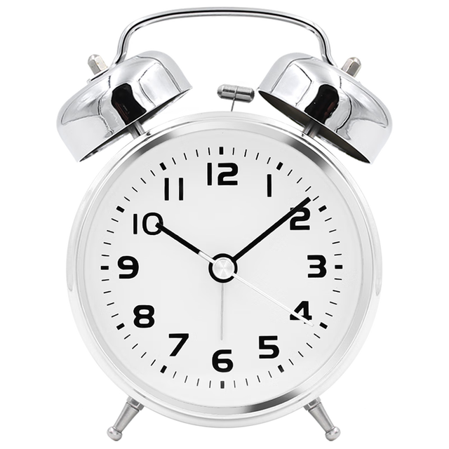 威灵顿 打铃闹钟超大声学生床头时钟创意金属懒人闹表家用小台钟石英钟表 3.5英寸银色