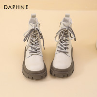 DAPHNE 達芙妮 白色馬丁靴女2024新款秋季甜酷機車靴英倫風厚底顯腳小短靴