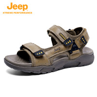 Jeep 吉普 2023夏季時尚戶外休閑沙灘鞋真皮運動防滑涼鞋方便攜帶