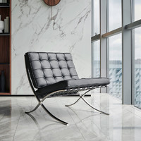JNLEZI 巴塞罗那椅子轻奢真皮休闲椅意式极简客厅设计师不锈钢单人沙发椅