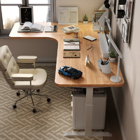 WZO 实木白蜡木转角升降书桌L型电动电脑桌拐角办公桌