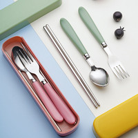恒澍 便携式筷子勺子套装叉子三件套学生餐具盒单人可爱不锈钢勺叉