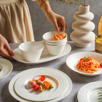 舍里 法式家用浮雕陶瓷米饭碗餐具组合2024新款面碗平盘鱼盘西餐盘