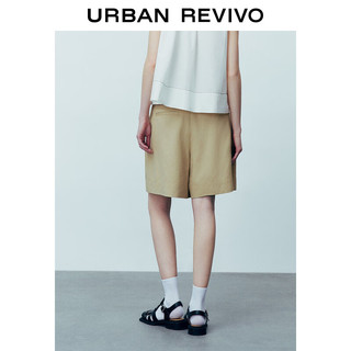 URBAN REVIVO 女装都市休闲简约通勤气质压褶短裤UWU640041 卡其 M