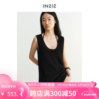 INSISFEMME 度假叠穿清凉夏季深U领垂感镂空针织背心连衣裙女 捷克黑 S