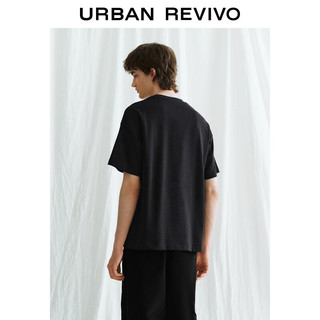 URBAN REVIVO 男装休闲趣味刺绣图案圆领短袖T恤UL440097 正黑 L