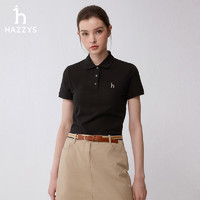 哈吉斯（HAZZYS）女装 2024春季女士POLO素色基础款短袖衫ASTSE0BBF01 黑色BK 160/84A38